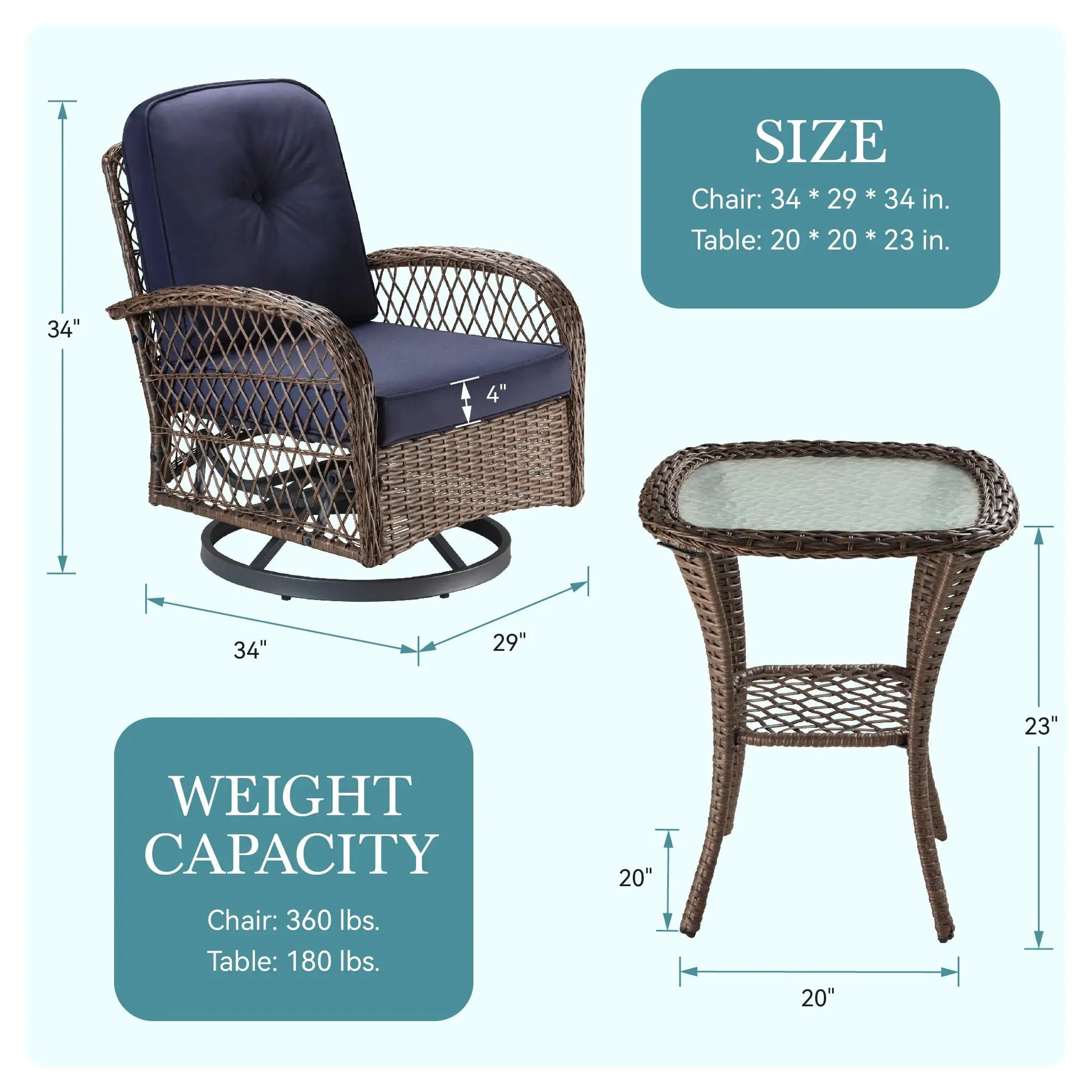 HOOMIC 3 Pieces Patio Furniture Set, Patio Bistro Set, Outdoor Rotating Rocking Chair Set, Cozy and Padded Cushions Alleiwe from PriceLows™