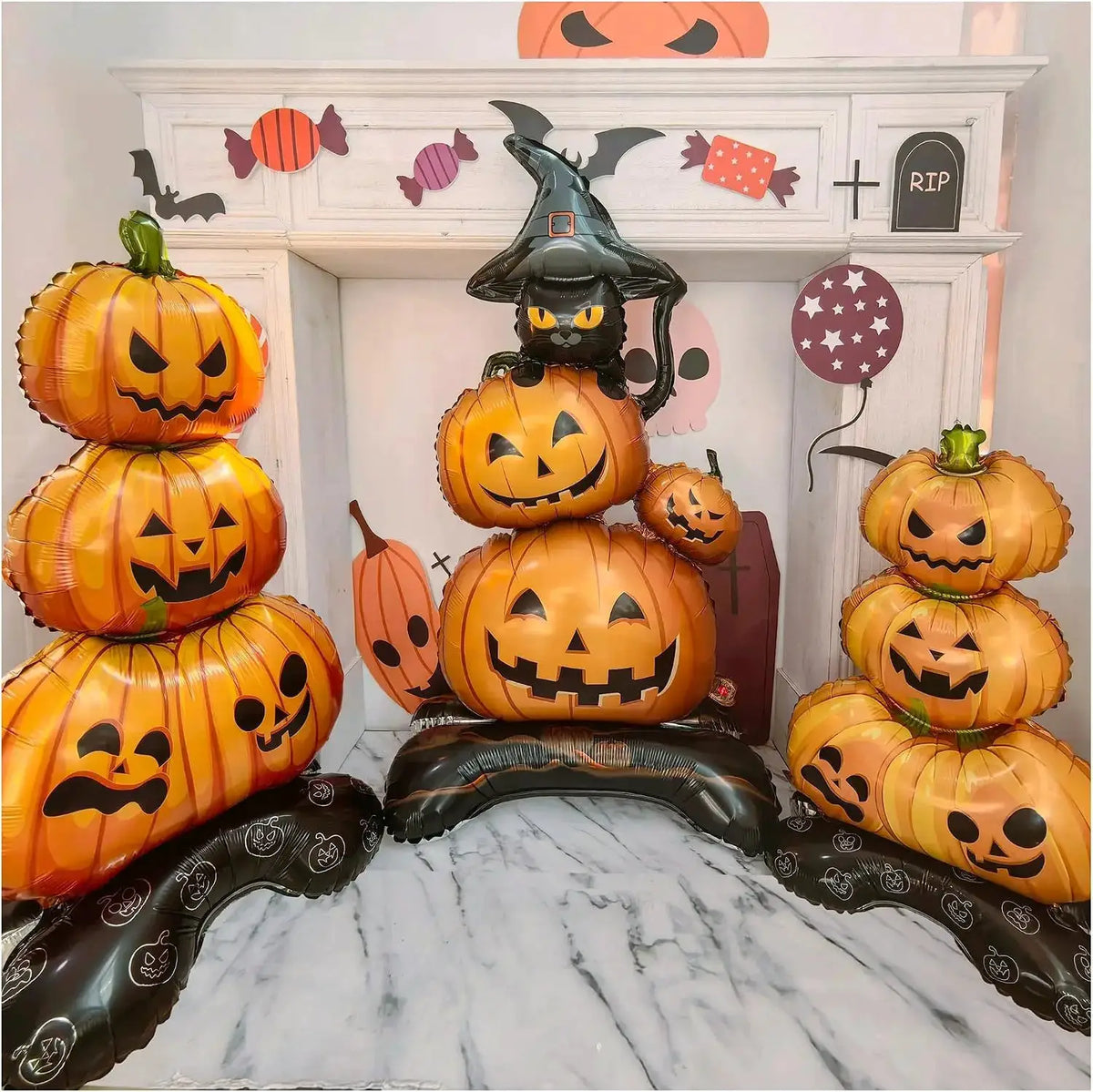 Halloween Pumpkin Balloons | Set Of 4 | Jack O Lantern | 1.6 To 3.3 Ft