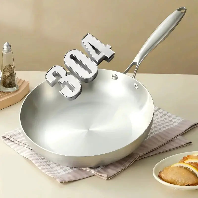 Stainless Steel Frying Pan | 304 Stainless Steel | Induction And Gas Compatible