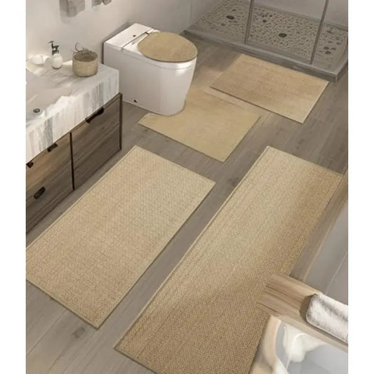 Bathroom Rugs Sets 5 Pieces Ultra Thin Bath Mats Fit Under Door Absorbent Quickly Dry Rubber-Backing Braided Bath Mat Set Non S from PriceLows™