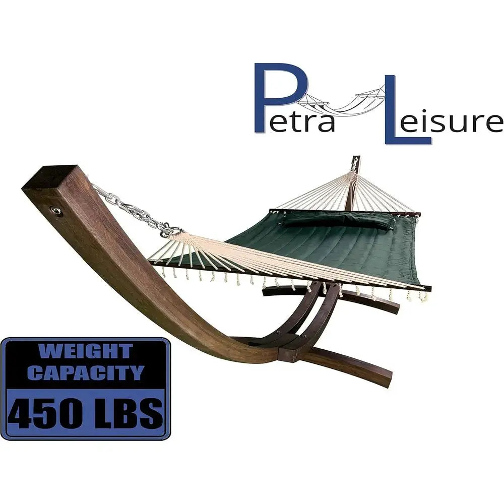 Two-Person Wooden Arc Hammock Stand with Deluxe Quilted Double Padded Bed and Pillow, 450 LB Capacity, Coffee Stain/Elegant Hunt from PriceLows™