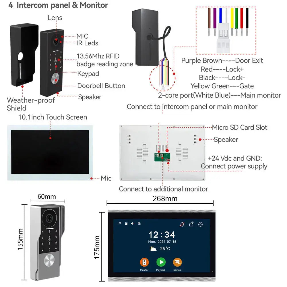 Smart Video Intercom Doorbell | 1080P Camera | 10 Inch Touchscreen | 5G Wifi