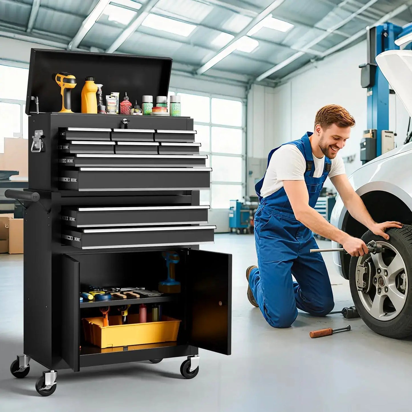 10-Drawer Rolling Tool Chest with Wheels, Tool Box with Drawers, Adjustable Shelf & Detachable Top Cabinet for Workshop Garage from PriceLows™