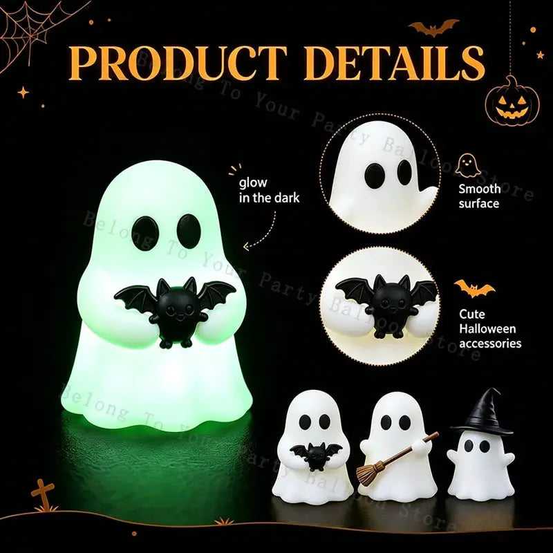 Luminous Ghost Figurines | Solid Silicone | Mini Glow | Table Decor Set