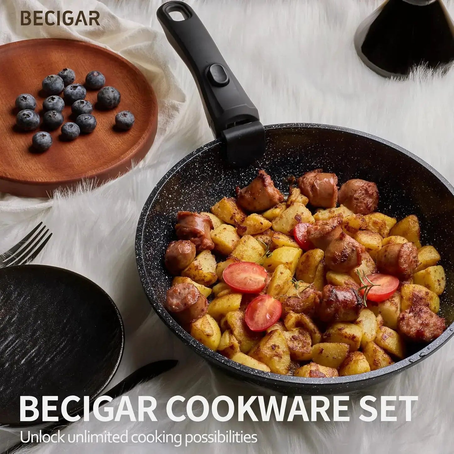 23pcs Ceramic Pots and Pans Set, Nonstick Detachable Handle Cookware, Induction Kitchen Cooking Set with Removable Handle, Frying Pans & Saucepans Oven Safe (Black) from PriceLows™