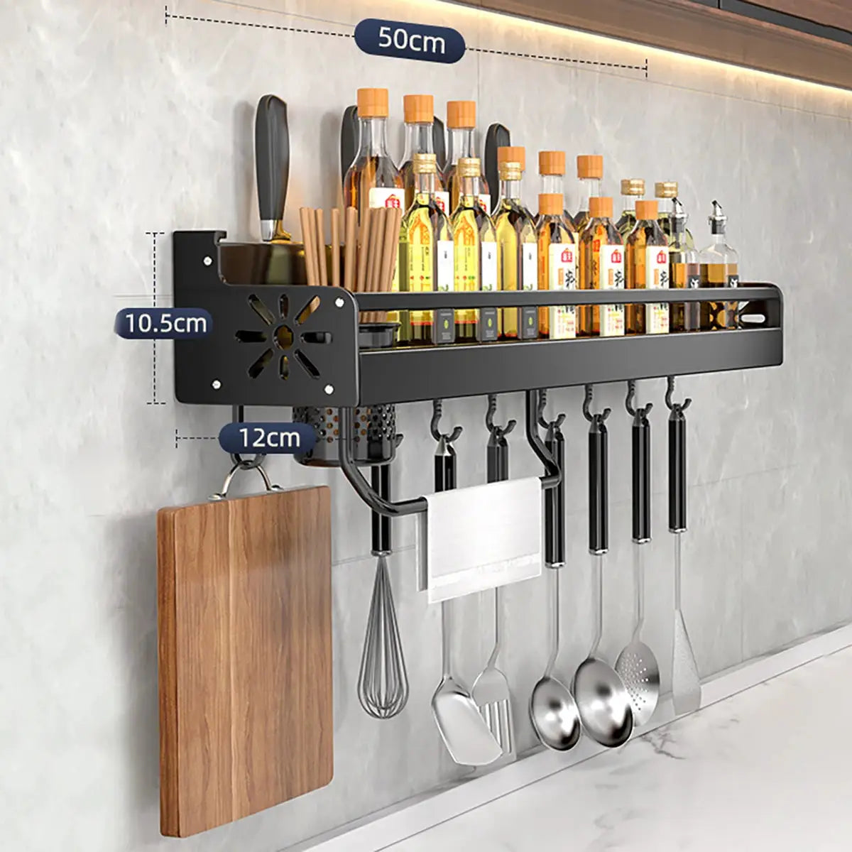 Metal Kitchen Shelf No-Punch Large Capacity Storage Kitchen Utensils Skeletonized Drainage Design Easy to Clean Black from PriceLows™