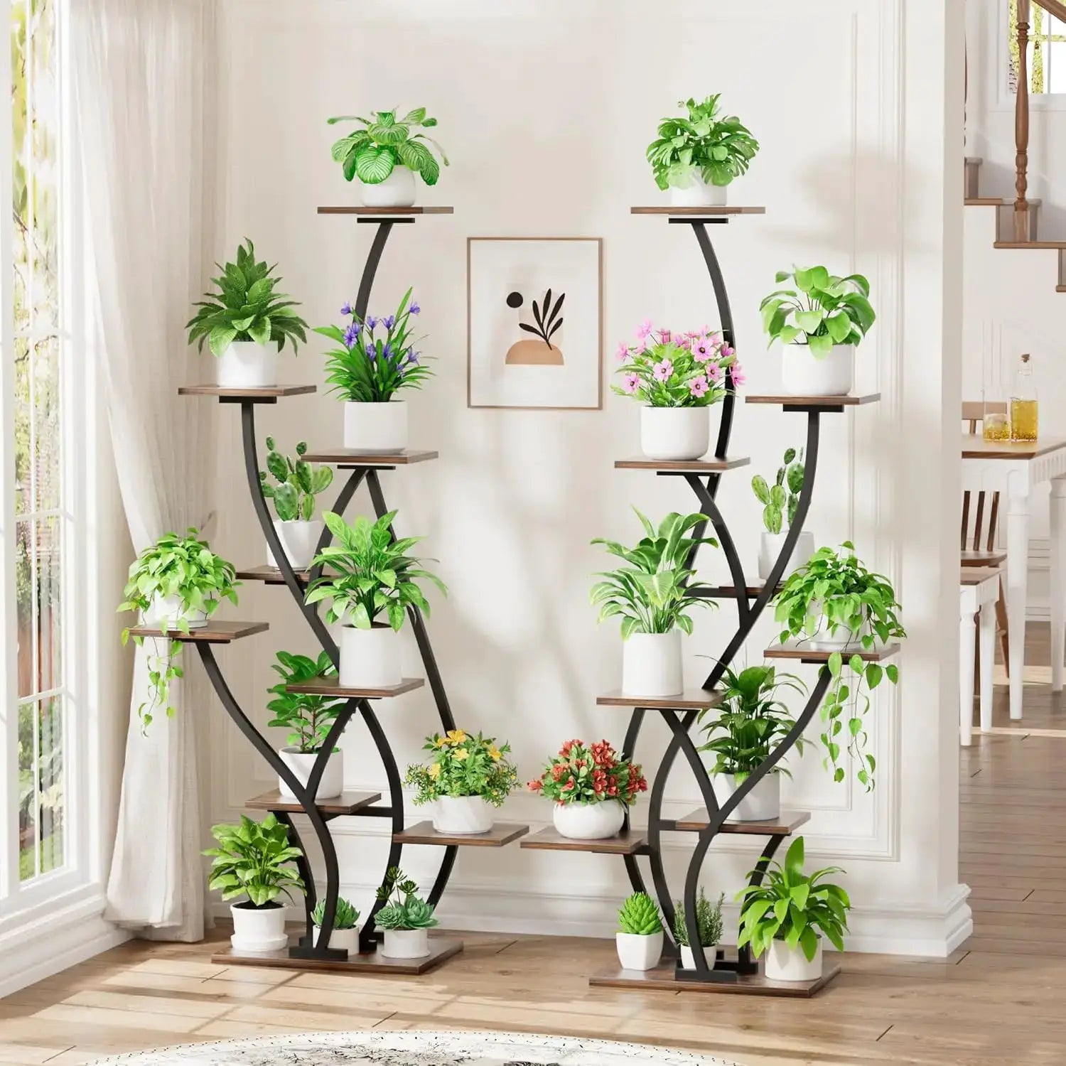 61" 9-Tier Plant Stand with Grow Lights, 2-Pack Corner Shelf for Indoor Plants, Tall Metal Flower Holder for Living Room, Black from PriceLows™