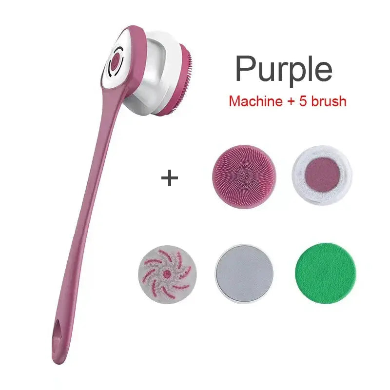 Electric Shower Brush Set | 5 In 1 | Rechargeable | Long Handle Scrubber