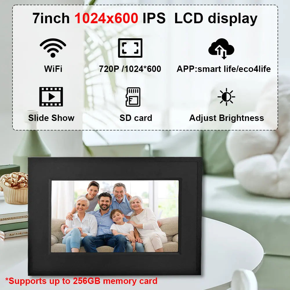 Digital Picture Frame | 7 Inch Display | 256GB Card Support | WiFi IPS 1024x600