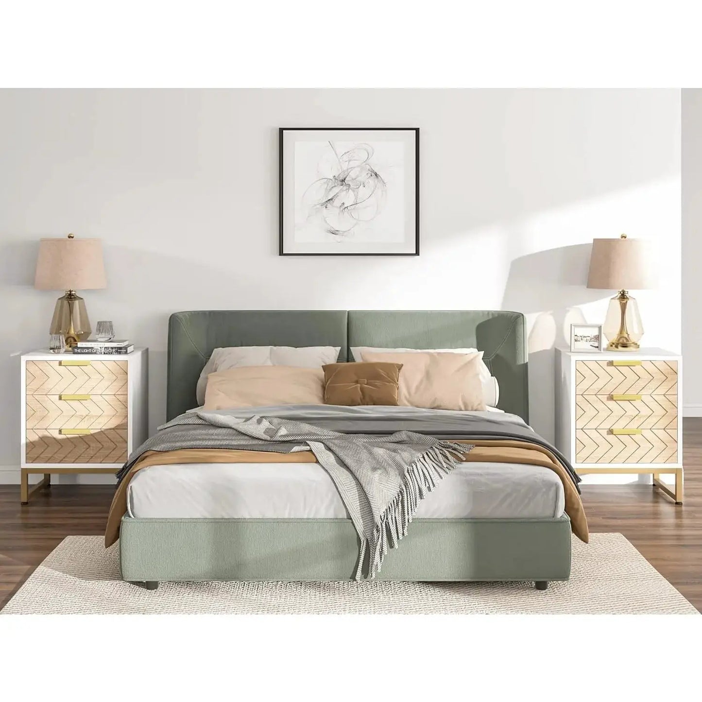 3 Drawers Nightstand, Modern Bedside Table with Unique Chevron Design, White End Side Table Night Stands for Bedroom from PriceLows™