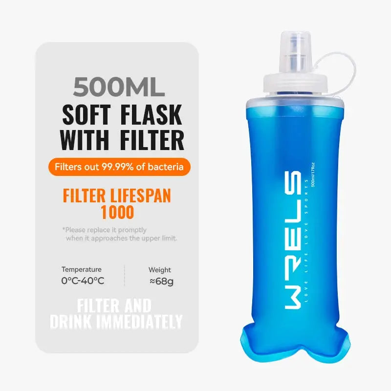 WRELS Water Filter Bottle Collapsible Soft Water Bottle With Filter Squeeze Dual Filtered Water Bottle Outdoor from PriceLows™