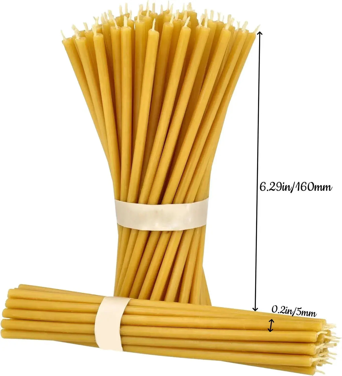 Pure Beeswax Stick Candles | 6 Inch Length | 12 Hour Burn Time | Yellow