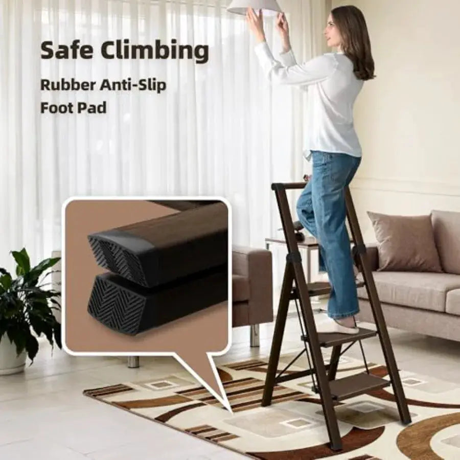 3 Step Foldable Aluminum Step Ladder with Handgrip Anti-Slip Pedal 330lbs Capacity Lightweight and Portable for Home Kitchen Of from PriceLows™