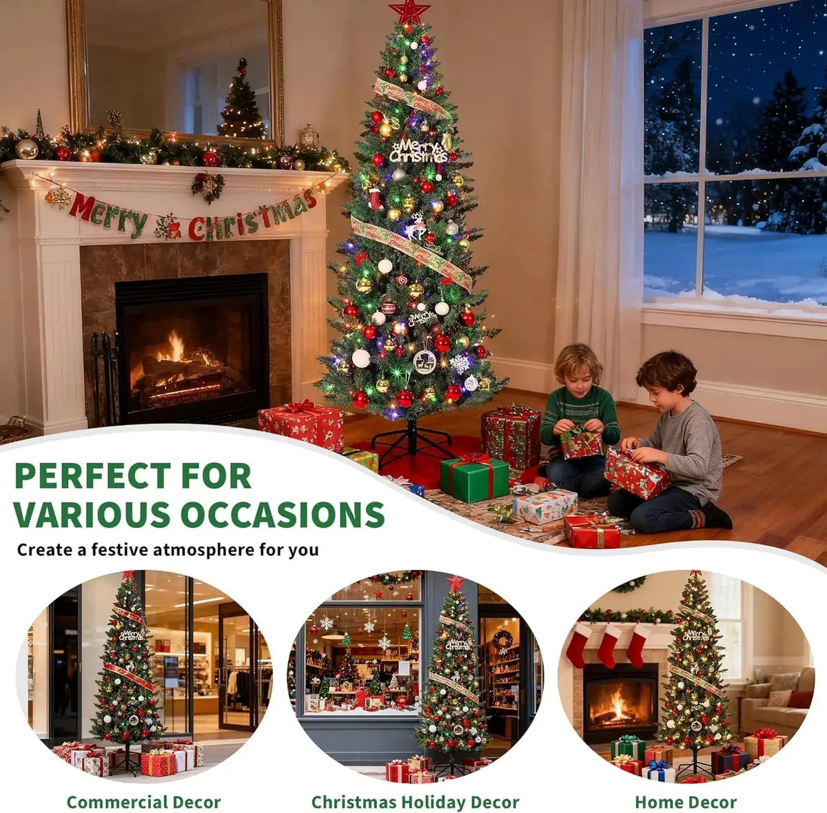 Artificial Pencil Tree | Pre Lit With 120 Warm Lights | 9 Height Levels | Up To 9 Feet