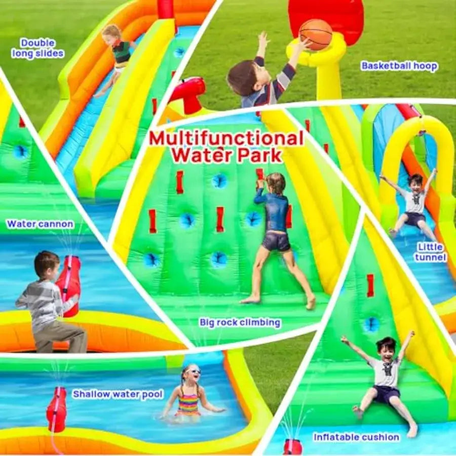 Inflatable Water Double Slides Park, Bounce House with Arched Water Gun Spray, Jumping Castle with Air Blower from PriceLows™