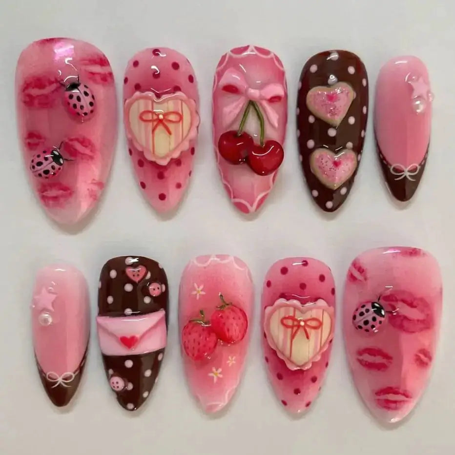 Press On Nails | Wine Red Blush | Flower Print | 24 Piece Set