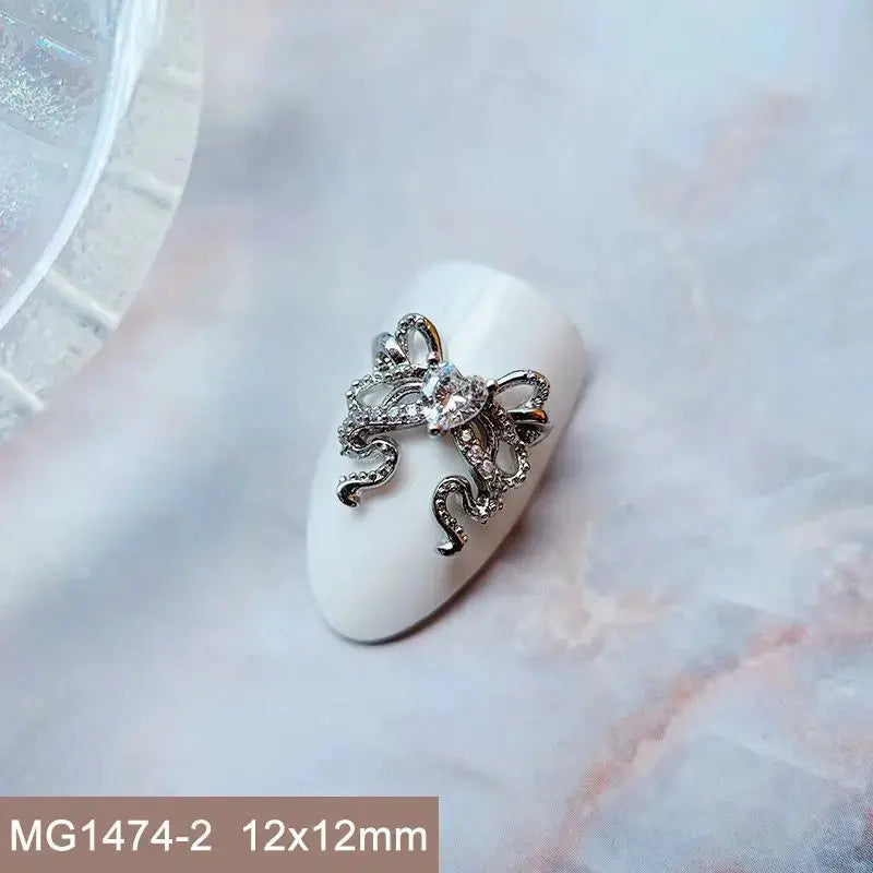 10pcs Valentine's Day Pink Love Heart Ribbon Zircon Metal Nails Jewelry Decorations Nail Art Accessories Charms Parts Supplies from PriceLows™
