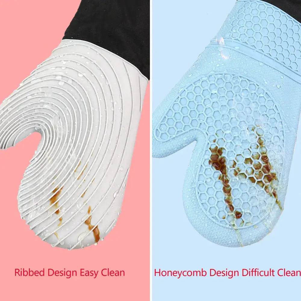 Silicone Oven Mitts | Slip Resistant | Waterproof, Soft Polyester Lining | Set