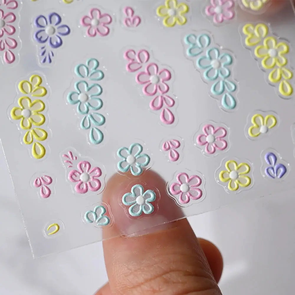 5D Pink Blue Floral Nail Art Stickers Petals Leaf Plant Embossed Nail Decals Spring Summer Flower Design for DIY Nail Supplies from PriceLows™