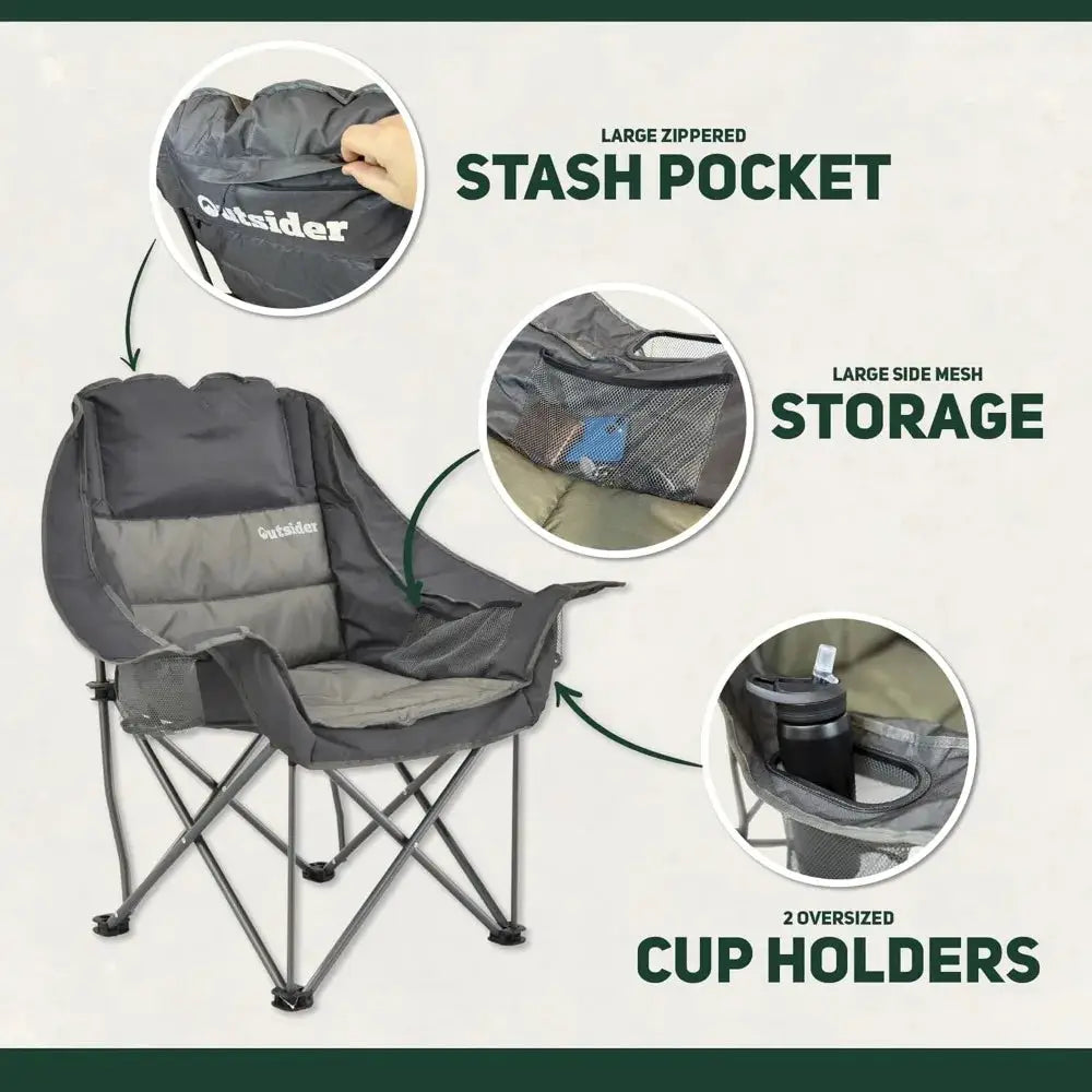 Oversized Camping Chair, Comfort Padded Lounge Chair,Outdoor Camp Folding Chair, Balcony Lounge 400lb Capacity from PriceLows™