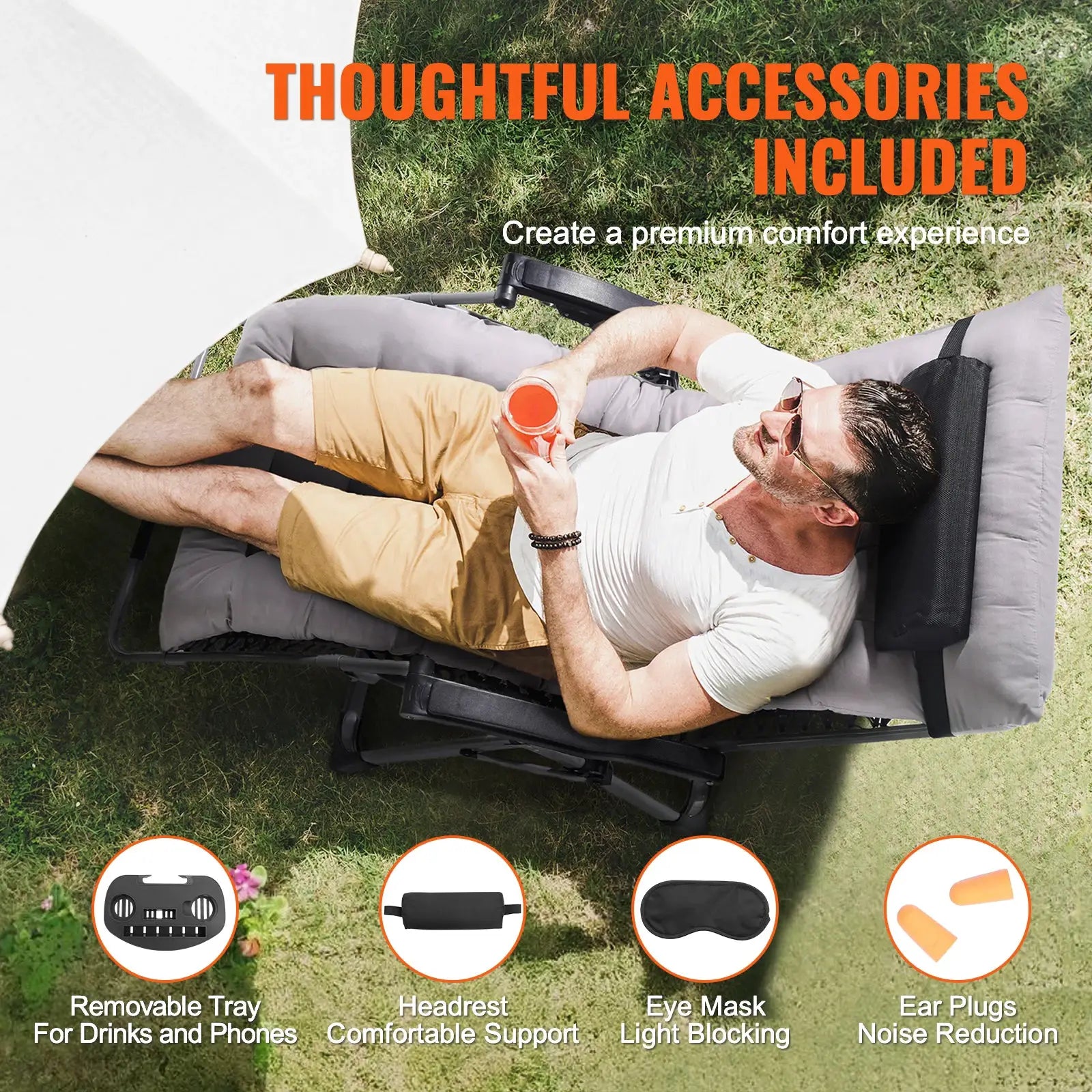 SucceBuy Zero Gravity Chair Zero Gravity Recliner Lounge Chair Adjustable Anti Gravity Chair with Cushion Footrest and Cupholder from PriceLows™