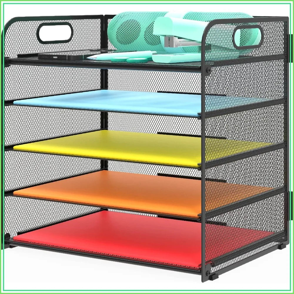 5-Tier Metal Letter Tray Paper Organizer | Desktop Document Shelf | With Handle