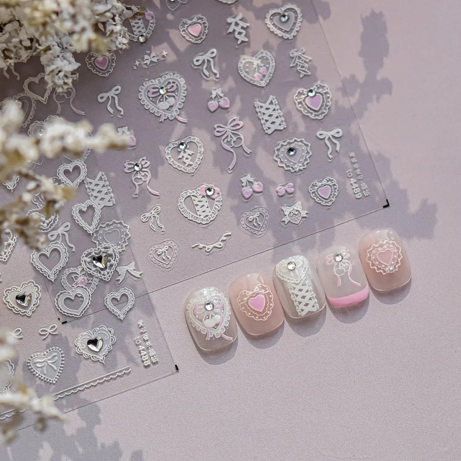 Lovely Heart Strawberry Cherry Bowknot Lace Lolita Crystal Rhinestone Line Rococo Chic Adhesive Nail Art Sticker Manicure Decals from PriceLows™
