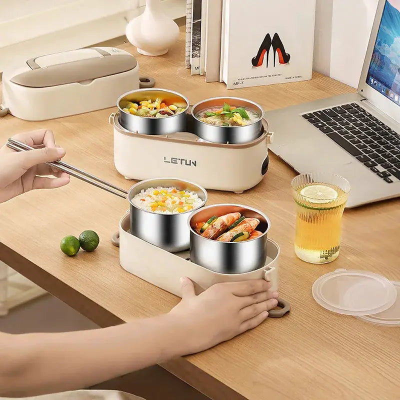 Upgraded 2.4L Double-layer Portable Electric Heating Lunch Box Household Multi-functional Rice Cooker Steamer Small Lunch Box from PriceLows™