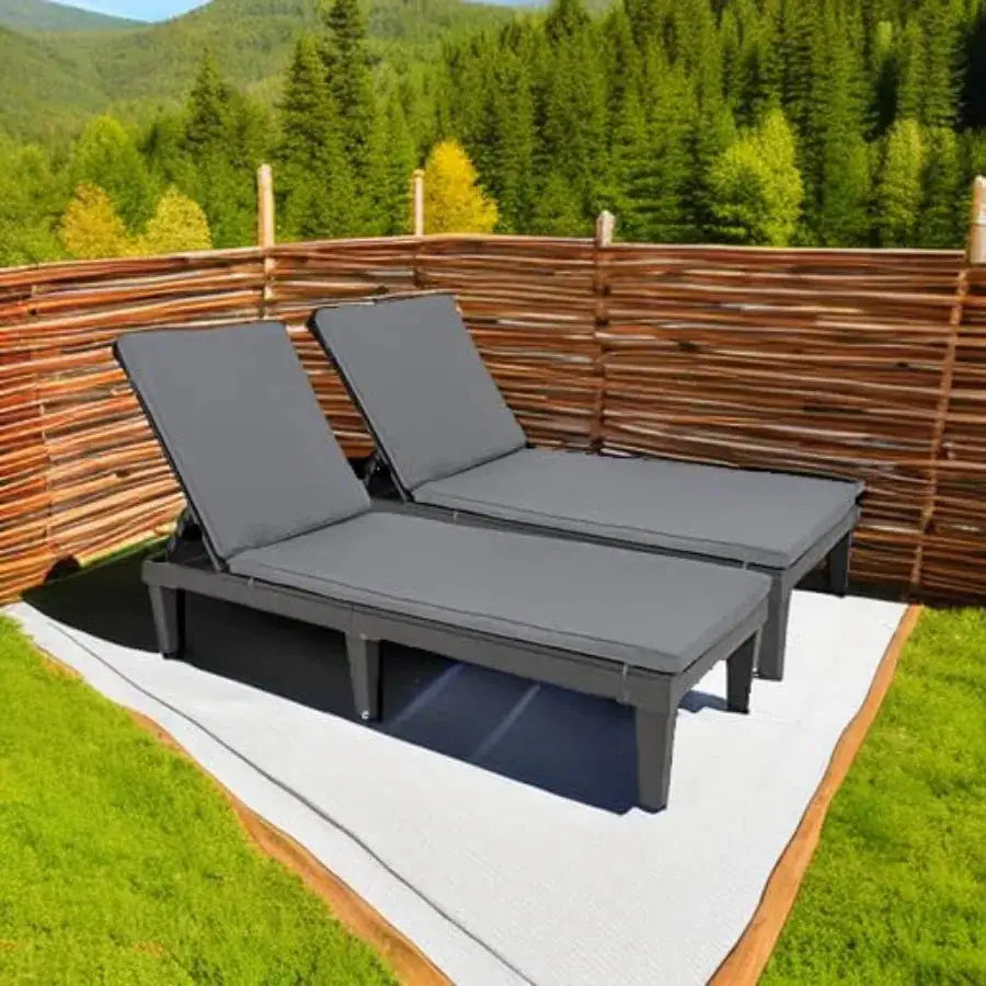 Outdoor chaise lounge chairs with cushion and adjustable backrest black steel frame waterproof fabric lightweight design 265 lb from PriceLows™