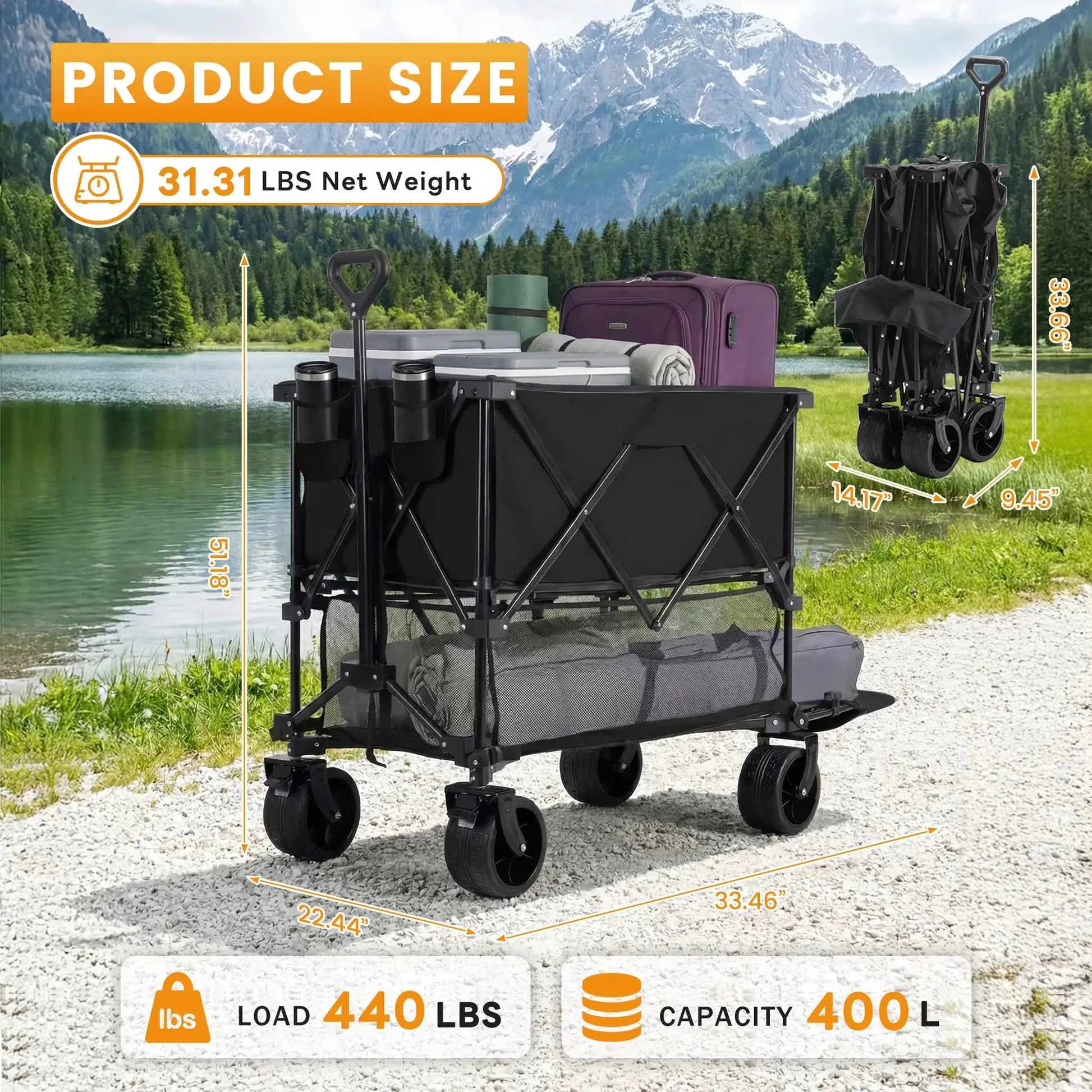 JHK Outdoor Double Decker Wagons Cart 440 lbs Large Capacity Collapsible Foldable Garden Beach Cart for Grocery Garden Camping from PriceLows™