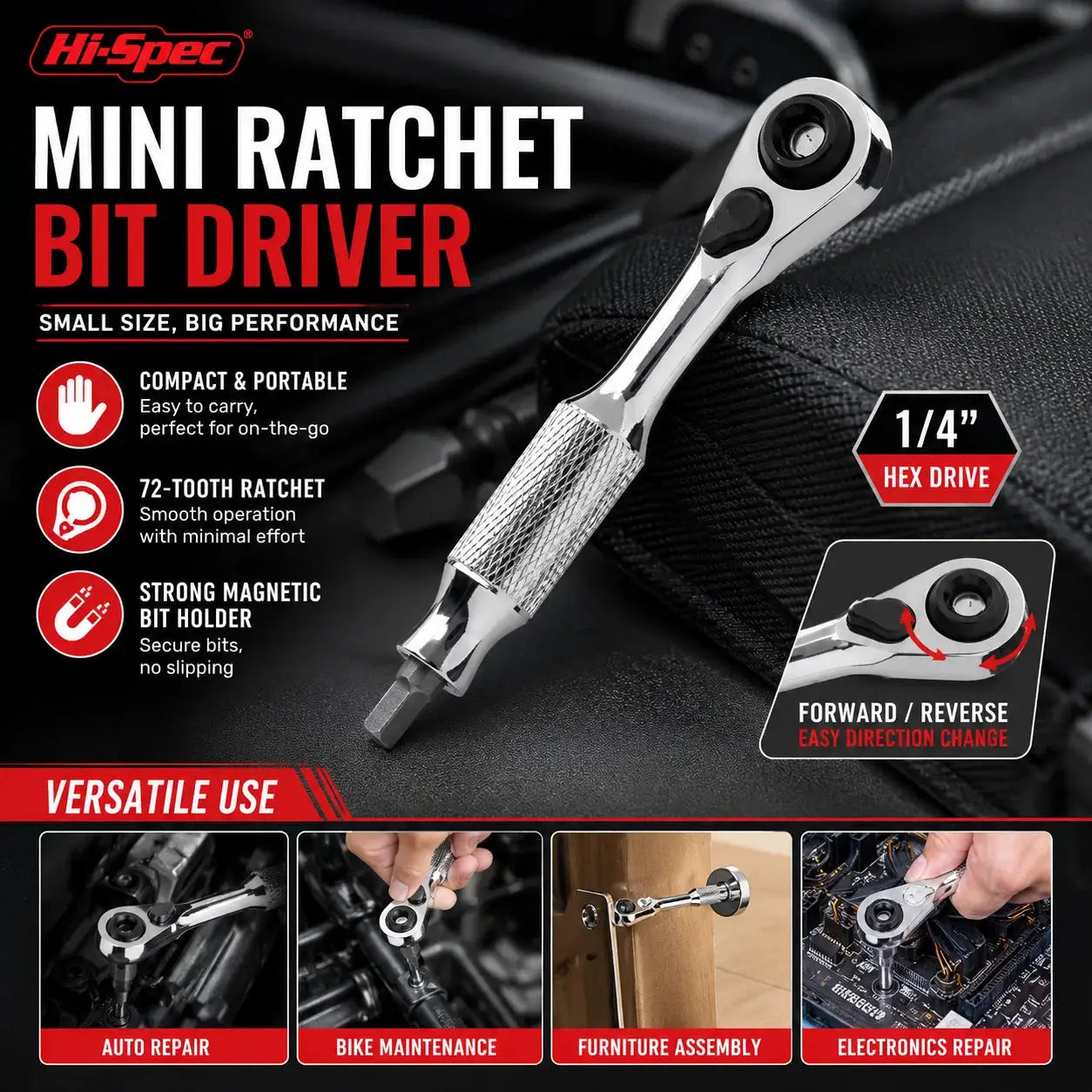 Hi‑Spec 72 Tooth Mini Ratchet Wrench Set 1/4” Double Head Torque Wrench Compact Ratchet Spanner for Bike Car & Home DIY Repair from PriceLows™