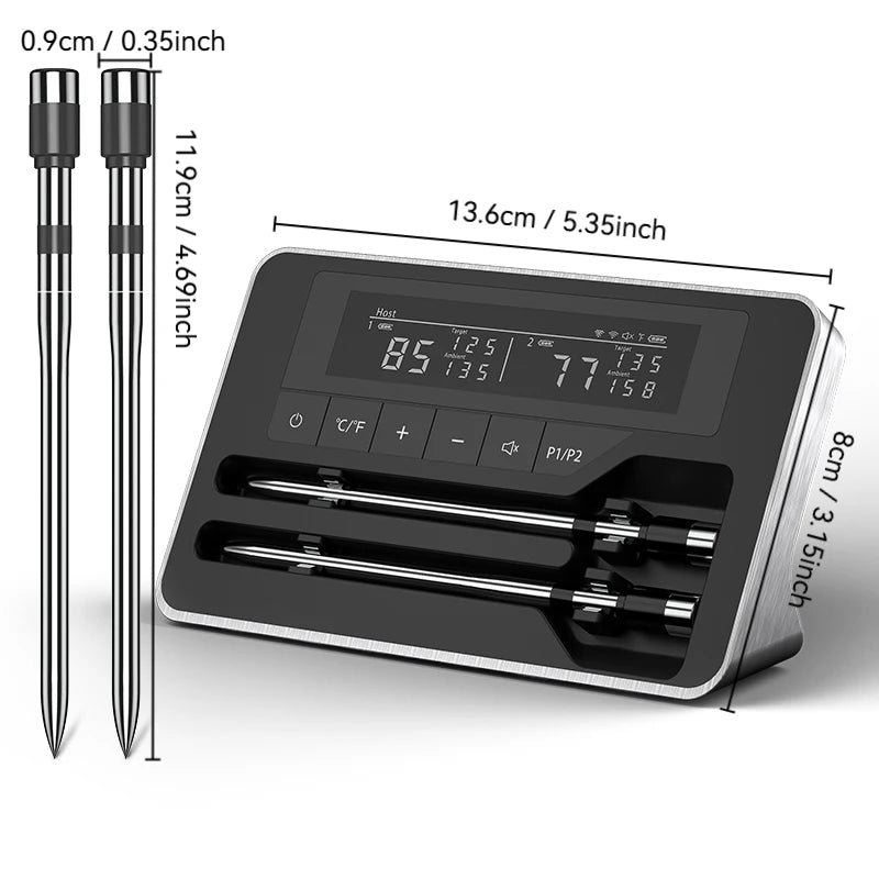 Smart Wireless Meat Thermometer | 5mm Thin Probe | Bluetooth LCD | Grill Oven