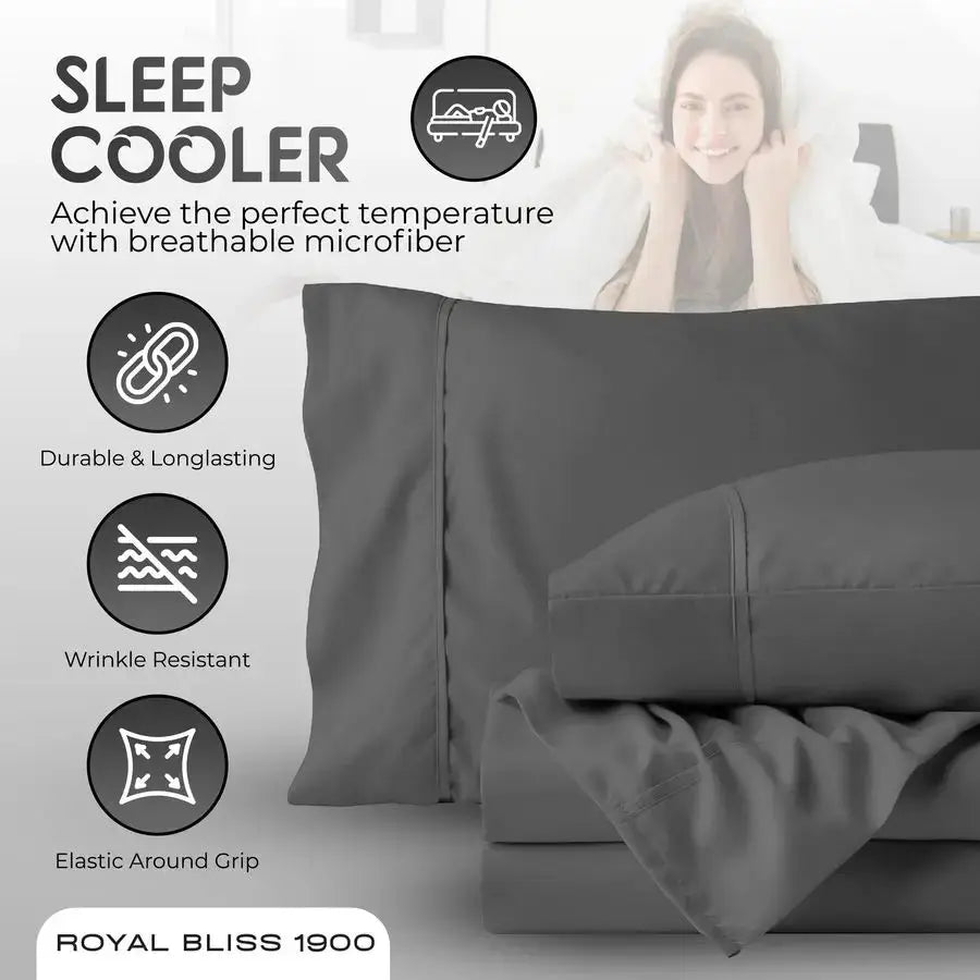 BLISS TOP Split King Royal Collection 1900 Egyptian Cotton Bamboo Quality Bed Sheet Set with 1 Fitted Sheet with 36in Split TOP, from PriceLows™