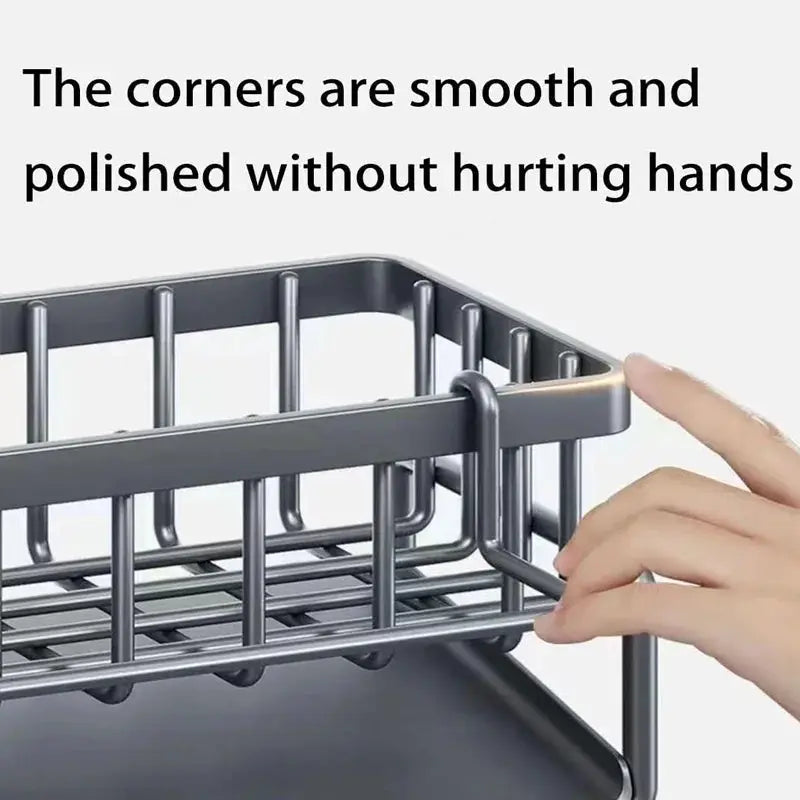 Kitchen Sink Organizer Carbon Steel with Tilted Water Tray Storage Rack for Sponge Brush 23×9×10cm from PriceLows™