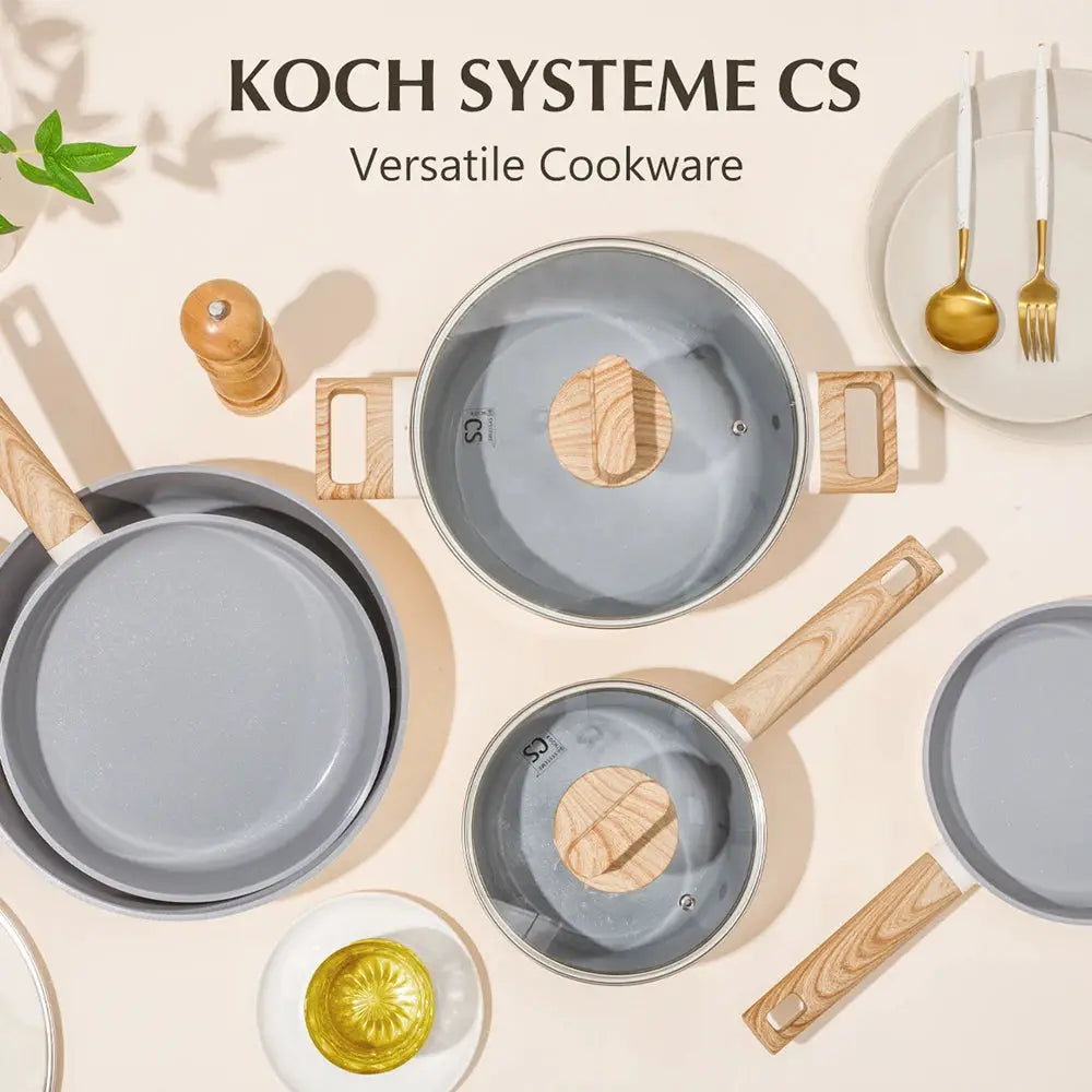 KOCH SYSTEME CS Blue and White 8 Piece Pan and Pot Set with Lid , 8pcs Sauce Pan Set For Kitchen Cooking, Oven Safe from PriceLows™
