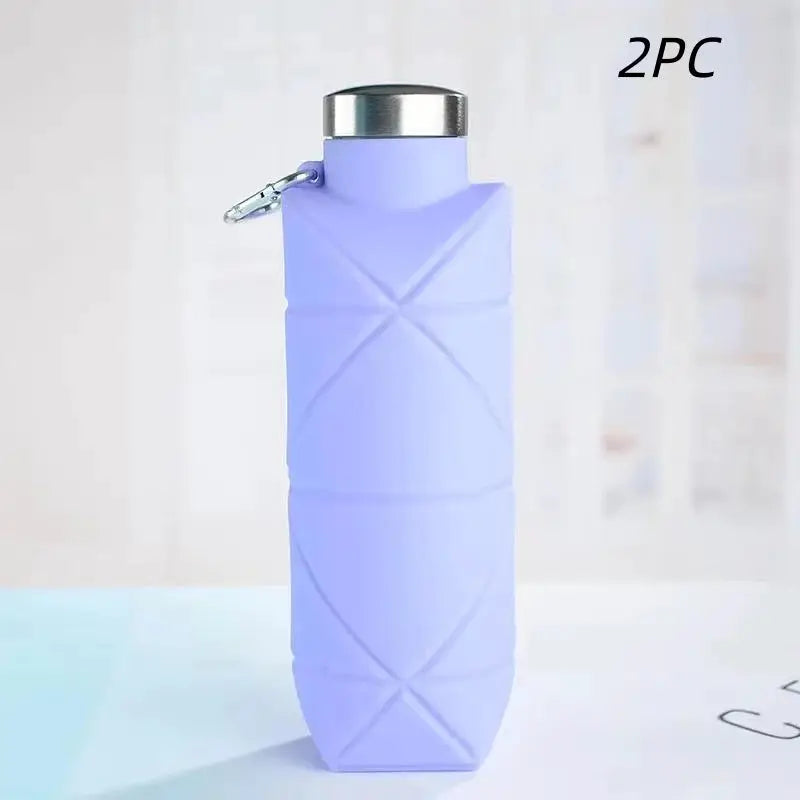 LUSQI 700ml Travel Outdoor Sports Silicone Folding Rhombus Water Bottle Portable Drop-Proof Water Cup Steel Lid Telescopic Cup from PriceLows™