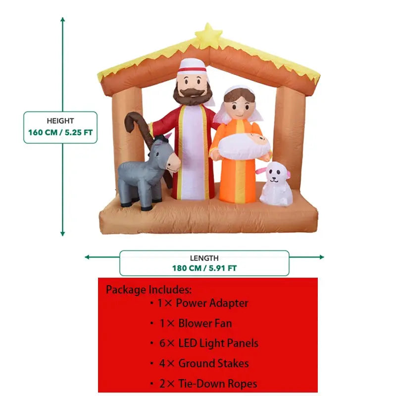 Inflatable Nativity Scene | 6 Ft Height | Led Lights | Garden Yard