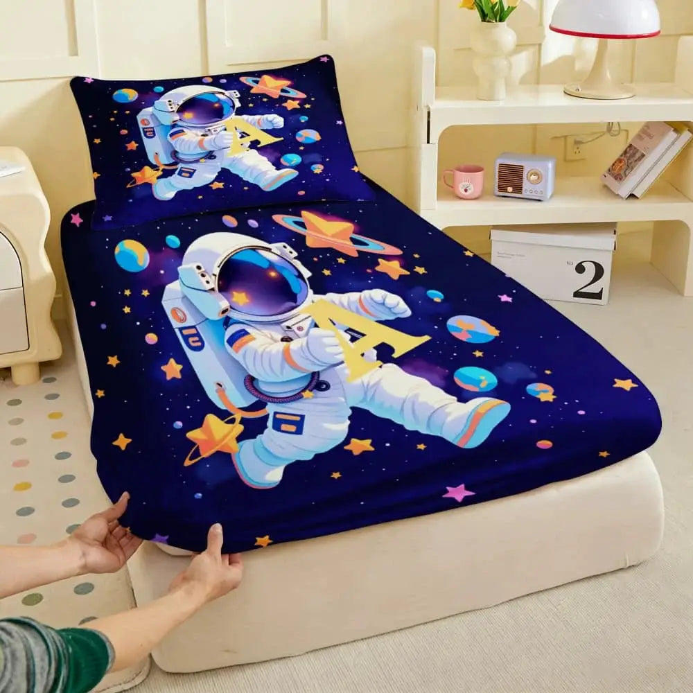1pc Cartoon Astronaut Print Fitted Sheet Deep Pocket Elastic Mattress Cover Single Double Queen King Bedroom Decor from PriceLows™