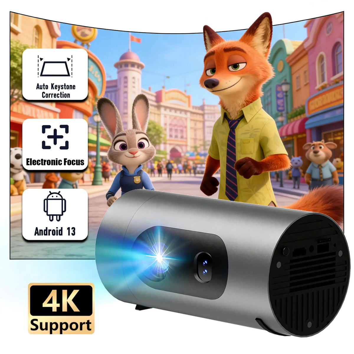 Home Projector | Android 13 | Wi-Fi 6 | Built-In Speaker