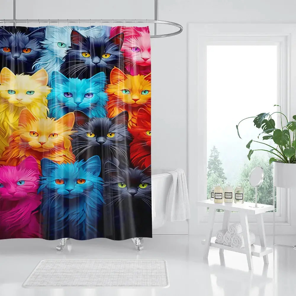 unframed Cat Printed Shower Curtain Color Cartoon Lovely Animal Bear Polyester Fabric Hanging Curtains Bathroom Bathtub Decor wi from PriceLows™