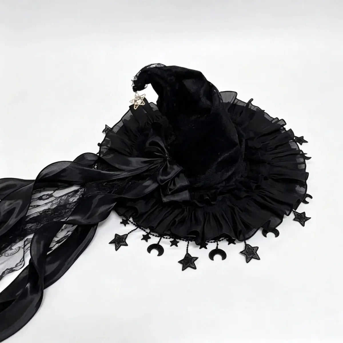 Witch Hat | Lace Trim | Velvet Material | Moon Pendant