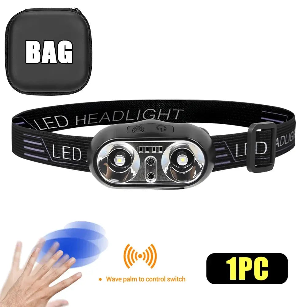 Strong Light Headlamp Portable LED Sensor Headlamp USB Rechargeable Head Flashlight Outdoor Camping Fishing Emergency Lantern from PriceLows™