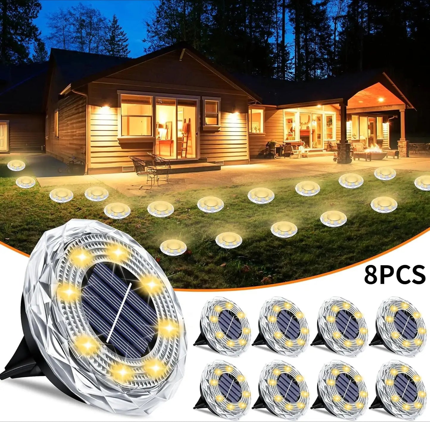 4/8/12PCS Solar Lights Outdoor Waterproof 8 LED Solar Ground Light Warm White Solar Buried Light for Patio Garden Lawn Driveway from PriceLows™