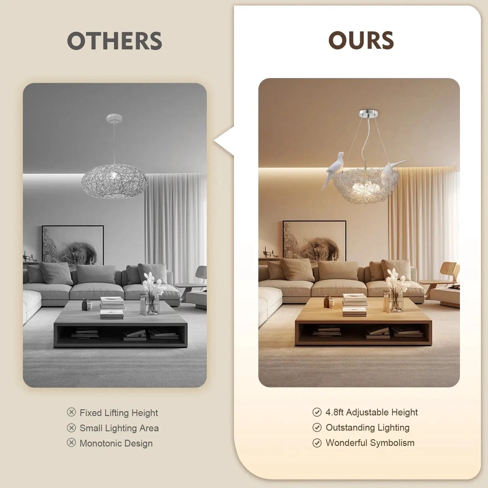 Modern Pendant Light, 5 Lights Adjustable Bird Nest Pendant Light, Creative LED Hanging Ceiling Light Fixtur for Restaurant from PriceLows™