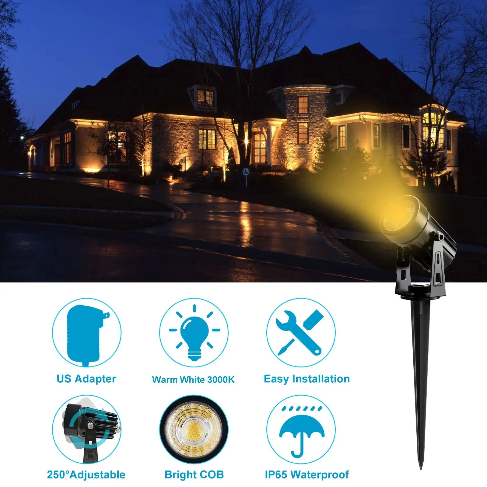 US Plug COB Super Bright Warm White Spotlight Led Garden Light Lawn Lamp Low Voltage Landscape Lighting IP65 Waterproof from PriceLows™