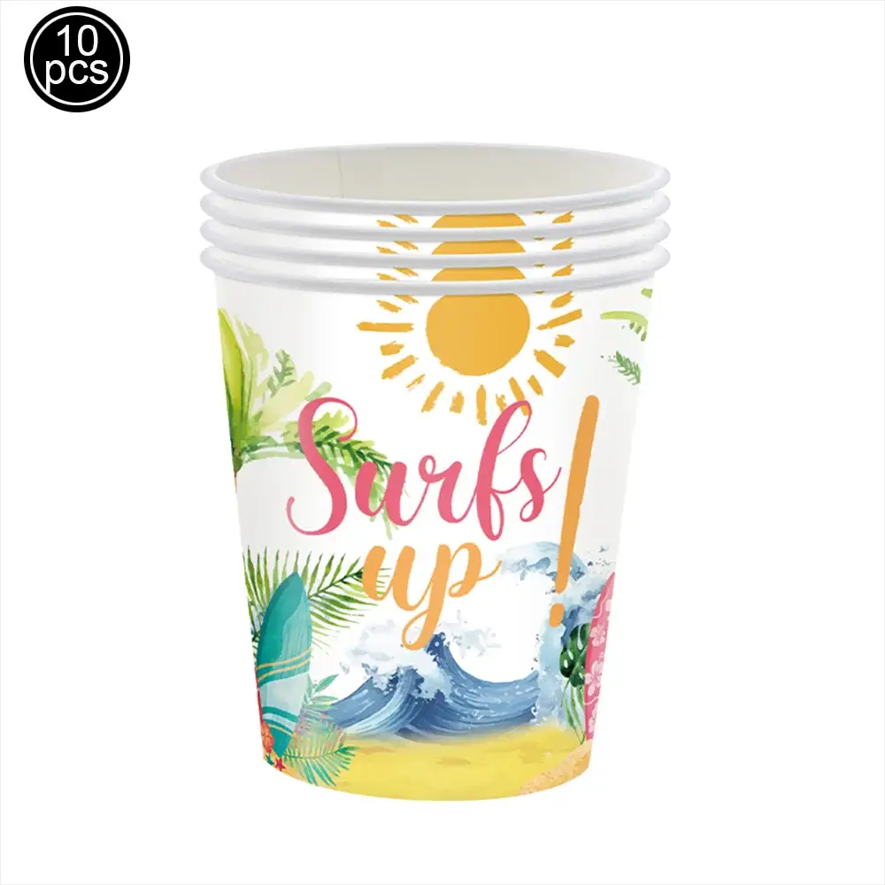 Surf Beach Party Tableware | Paper Plates Napkins Cups | Tattoos And Snack Tray