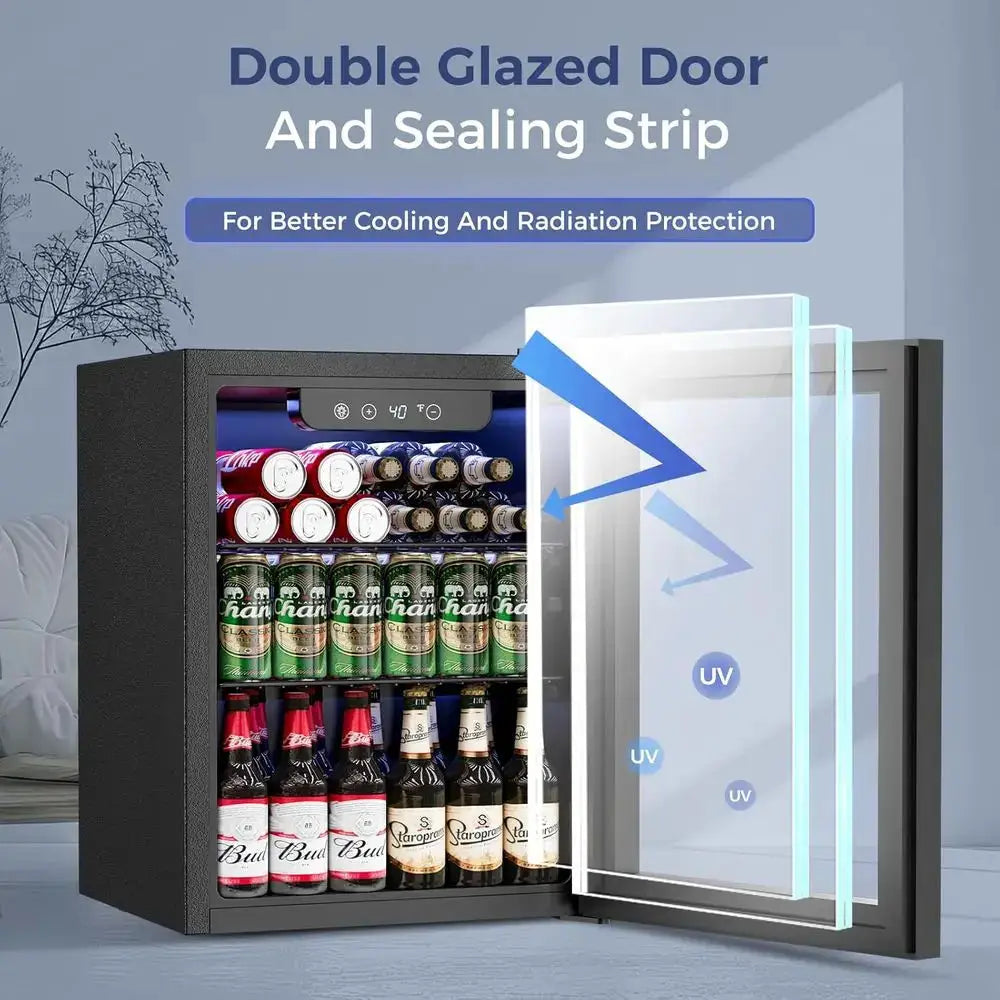 68-Can Capacity Mini Fridge with Glass Door for Beverages, Ideal for Home, Office, or Dorm, Black from PriceLows™