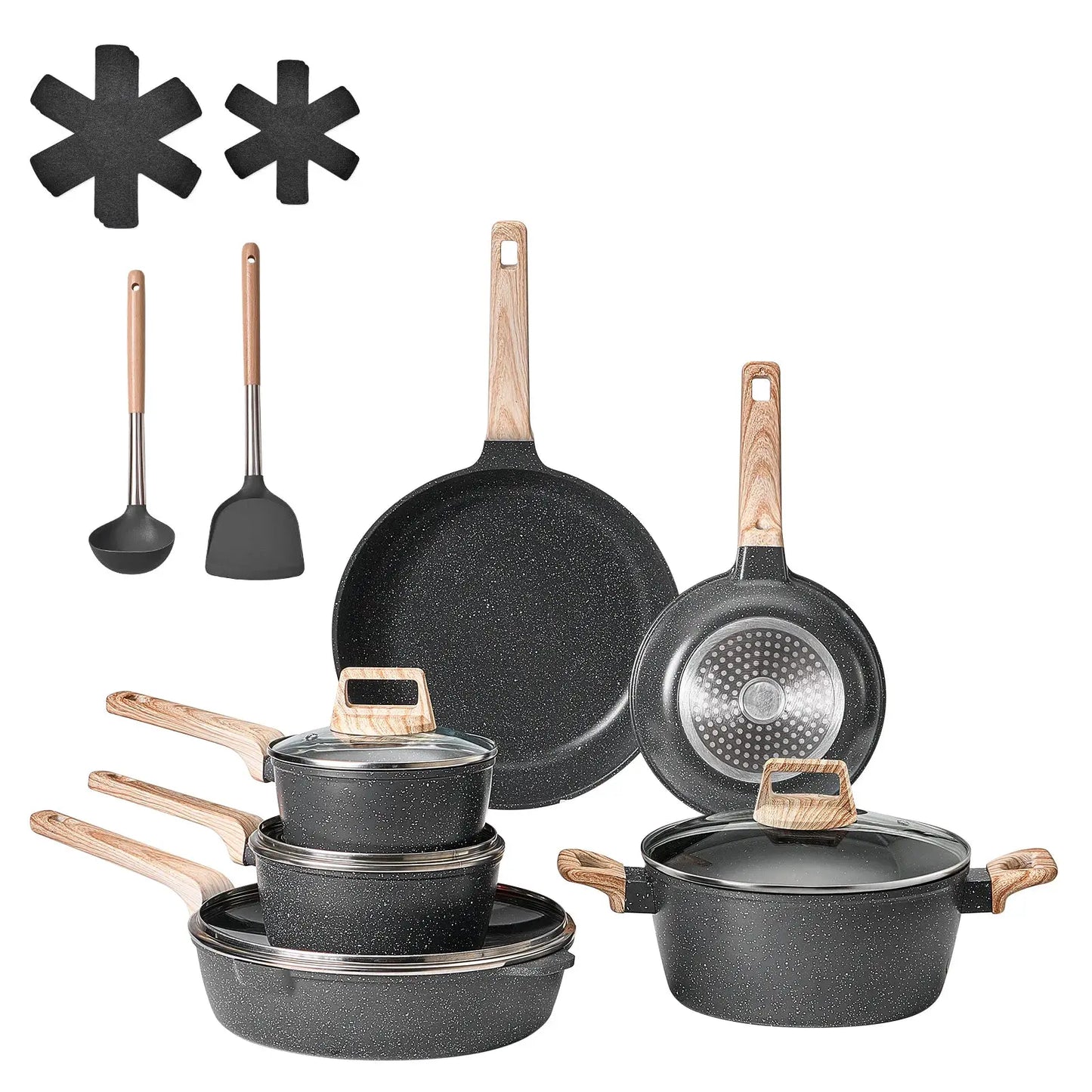 SucceBuy 17 Piece Pots and Pans Set Nonstick Detachable Handle Cookware Kitchen RV Cooking Sets, with Frying, Sauce, Saute Temp from PriceLows™