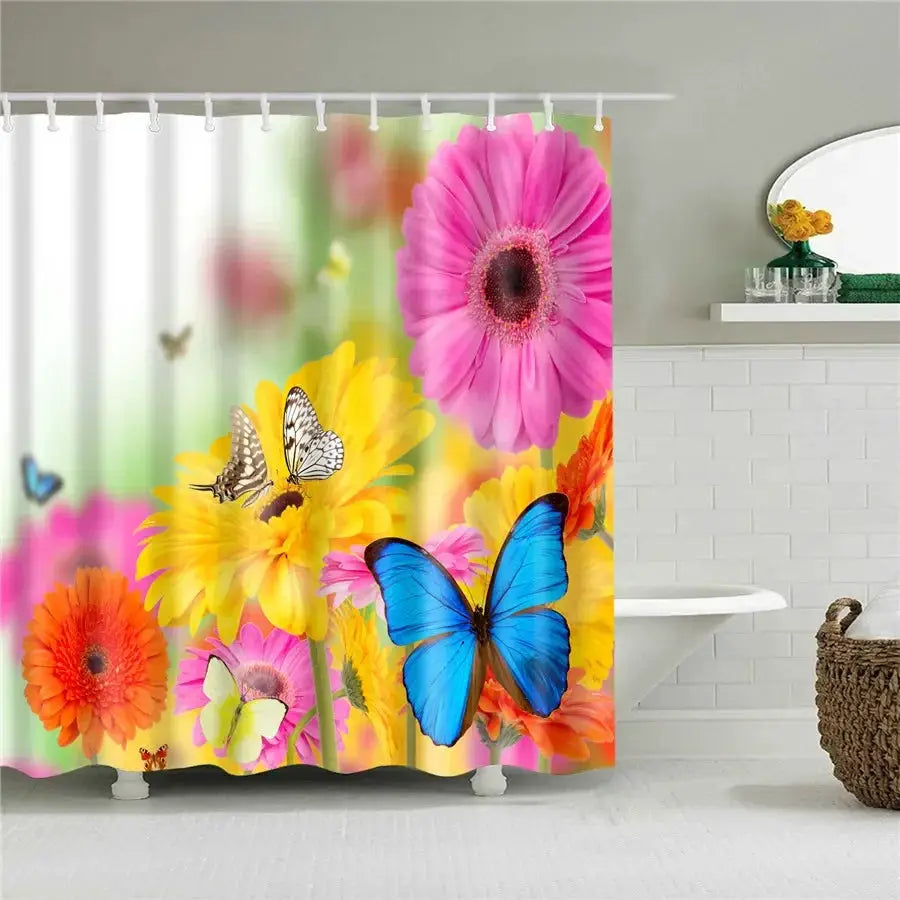 3D Flower Plum Blossom Lotus Lavender Rose Shower Curtains Bathroom Curtain Frabic Waterproof Polyester Bath Curtain with Hooks from PriceLows™