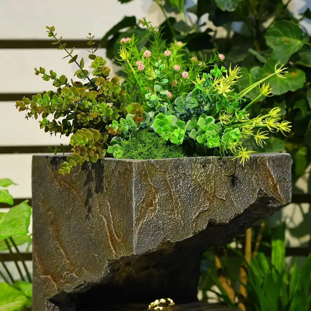 35.4 Modern Outdoor Water Fountain with Lights for Patio, Garden, and Home Décor from PriceLows™